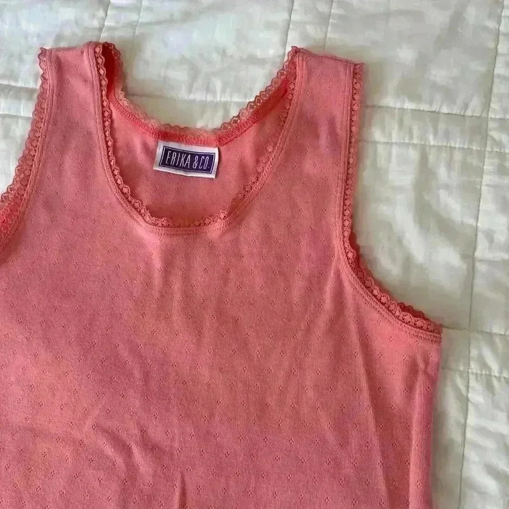 Erika & co pointelle lace pink tank top large women’s dollette summer casual - Picture 4 of 4